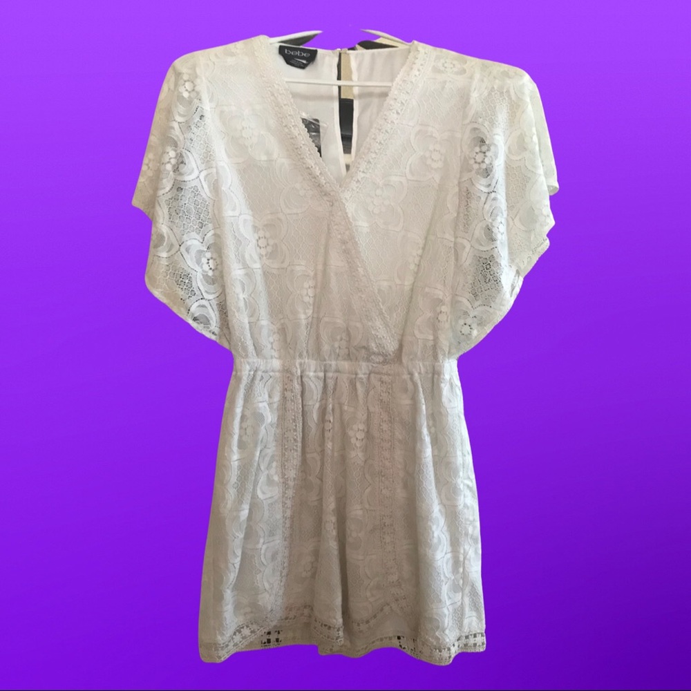 Bebe white lace romper; size xs